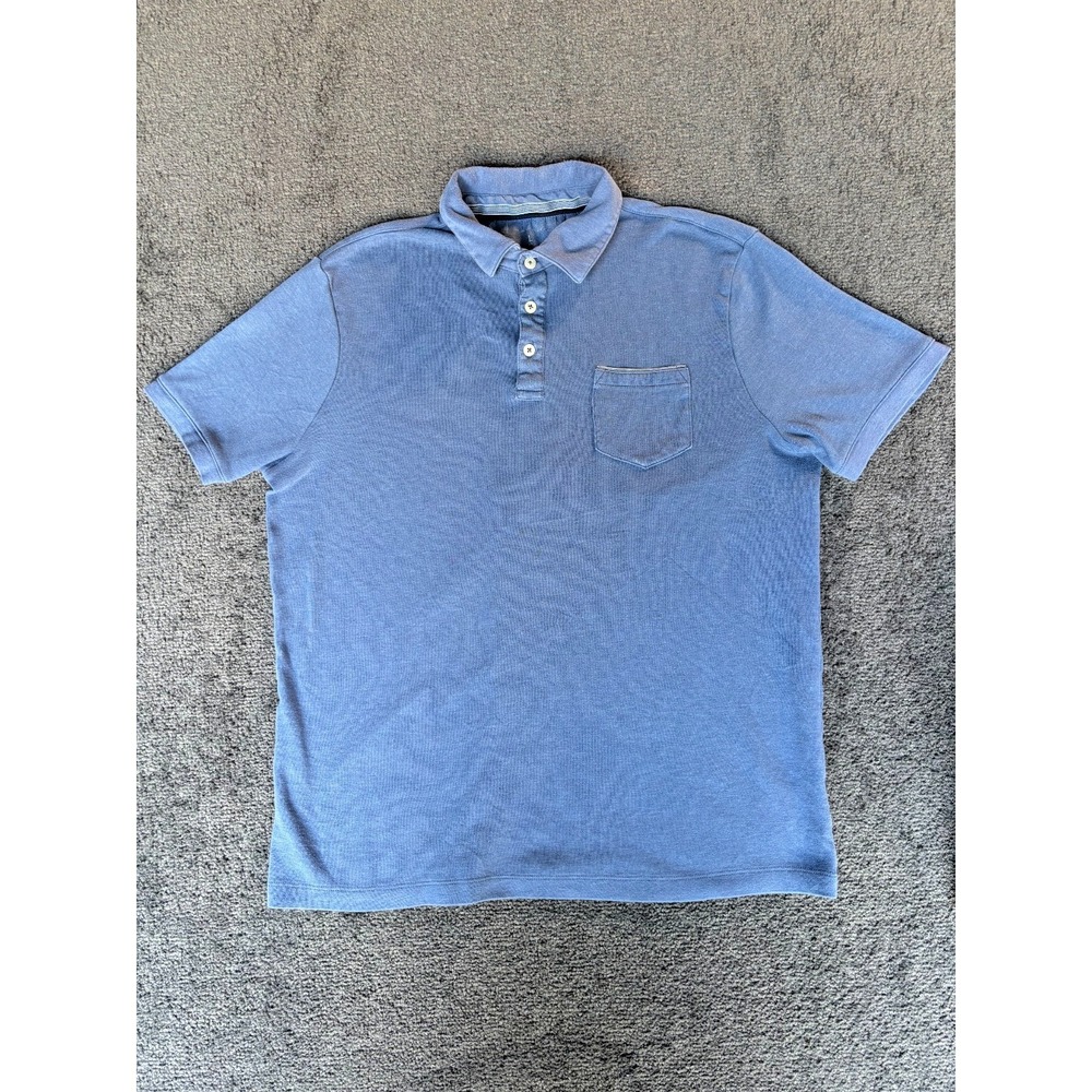 Tahari Polo Shirt Men's Large Blue Cotton Stretch Short Sleeve Collared Pullover